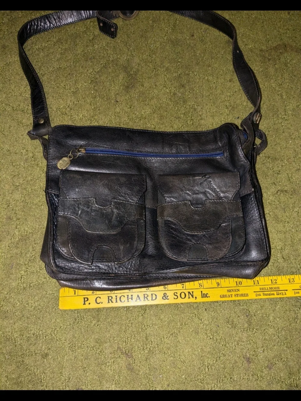 Black Leather Crossbody Messenger Bag By Malusardi